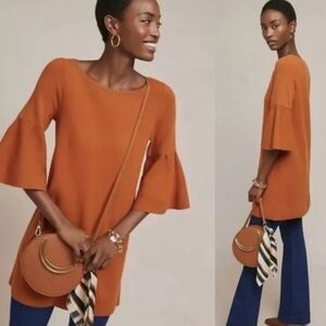 MOTH by Anthropologie Rust Bell Sleeve Tunic Sweater Dress Size XS